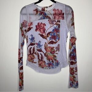 Free People Betty’s Garden Sheer Floral Micro Mesh Long Sleeve Top Size Large